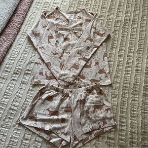 LC Lauren Conrad Cream and Brown Pajama Set